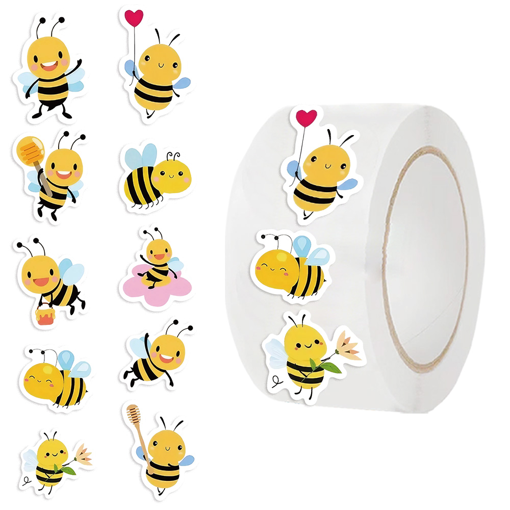 Wedding Sutra - 500PCS การ์ตูน Bee สติกเกอร์รางวัลม้วนป้ายสติกเกอร์สําหรับงานแต่งงานของขวัญตกแต่งซองจดหมายซีล Scrapbooking 2.5