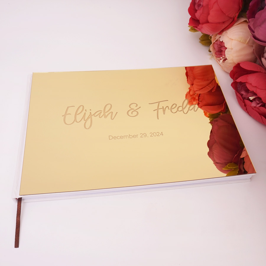 Personalized Guest Book - สมุดแขกส่วนบุคคลขนาด25*18ซม. สมุดทองคำสีกุหลาบสีทองสมุดรายชื่อสมุดบันทึกงานแต่งงานอัลบั้มวันเกิดวันที่กำหนดเอง
