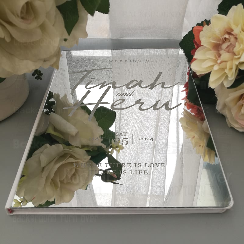 Personalized Guest Book - สมุดอวยพรงานแต่งงานแบบส่วนตัว สไตล์เรโทร กระจกสลักลายอักษรวิจิตร พร้อมช่องวันที่ ของชำร่วยเปล่า รุ่น