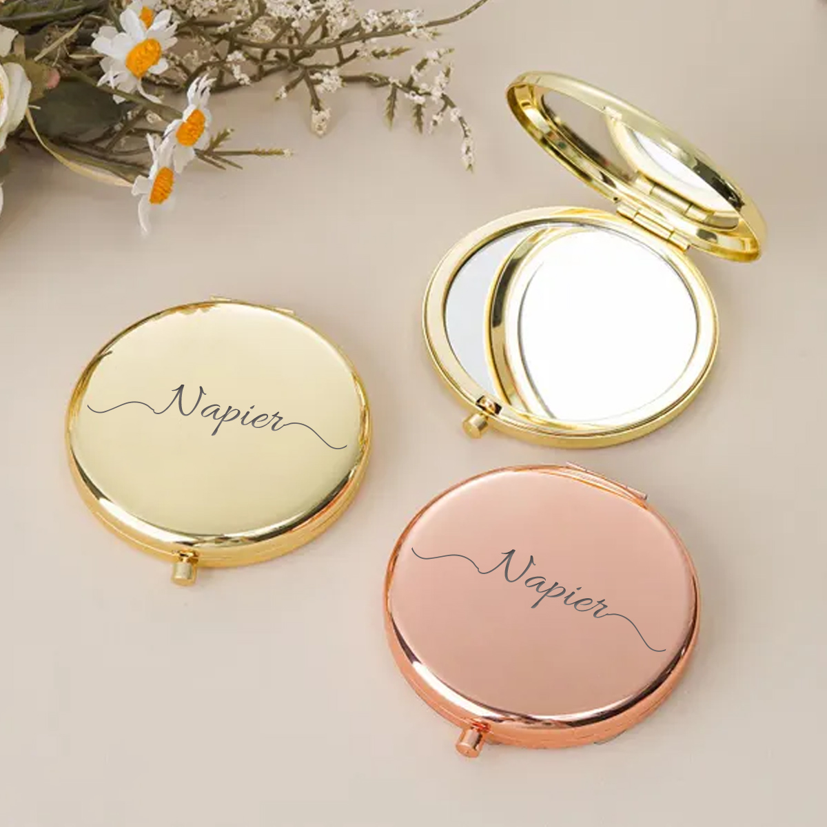 Wedding Packaging - กระจกพับลาย Napier น่ารัก 1 ชิ้น กระจกพกพาแบบพับได้